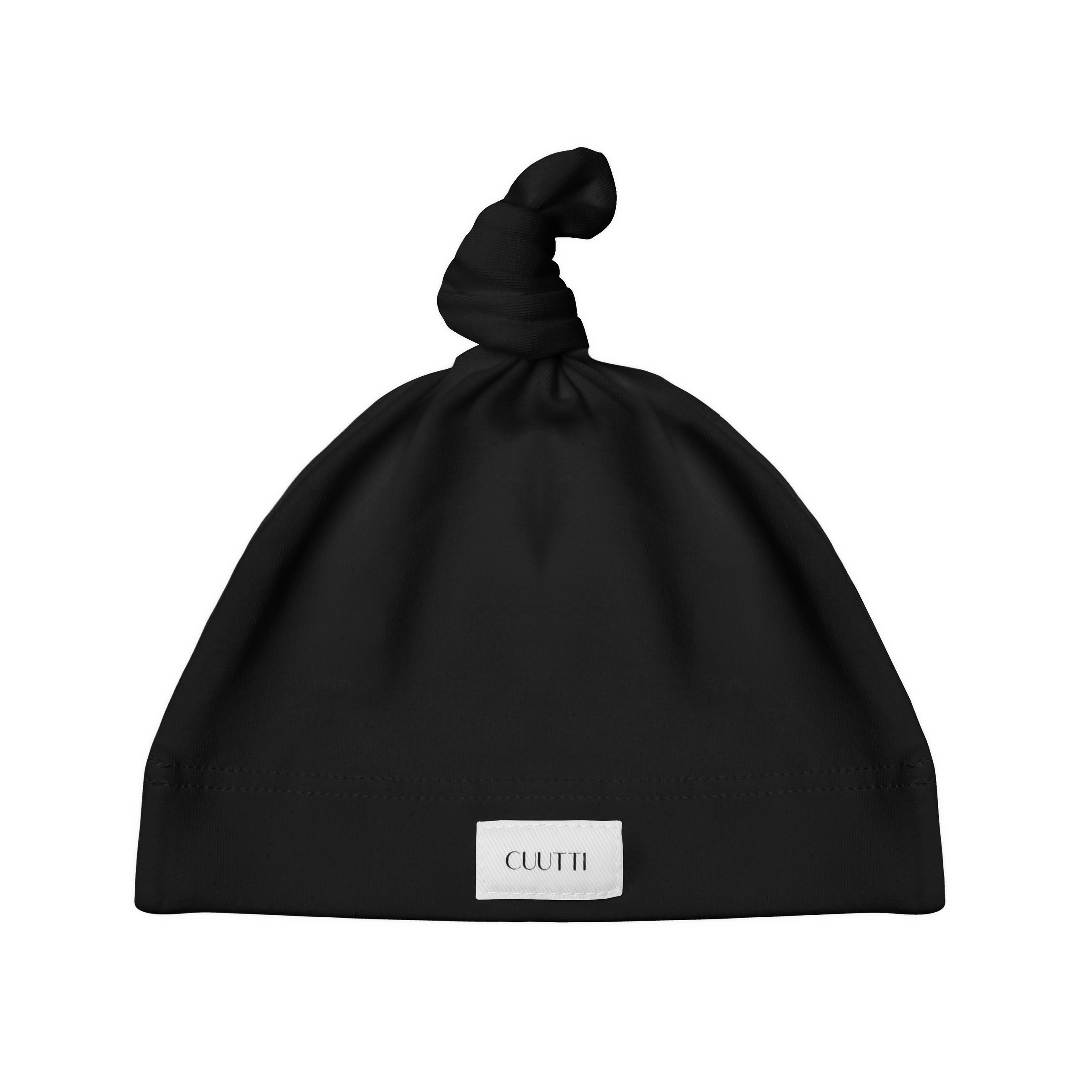 #color_black CUUTTI baby beanie in black color on a white background.