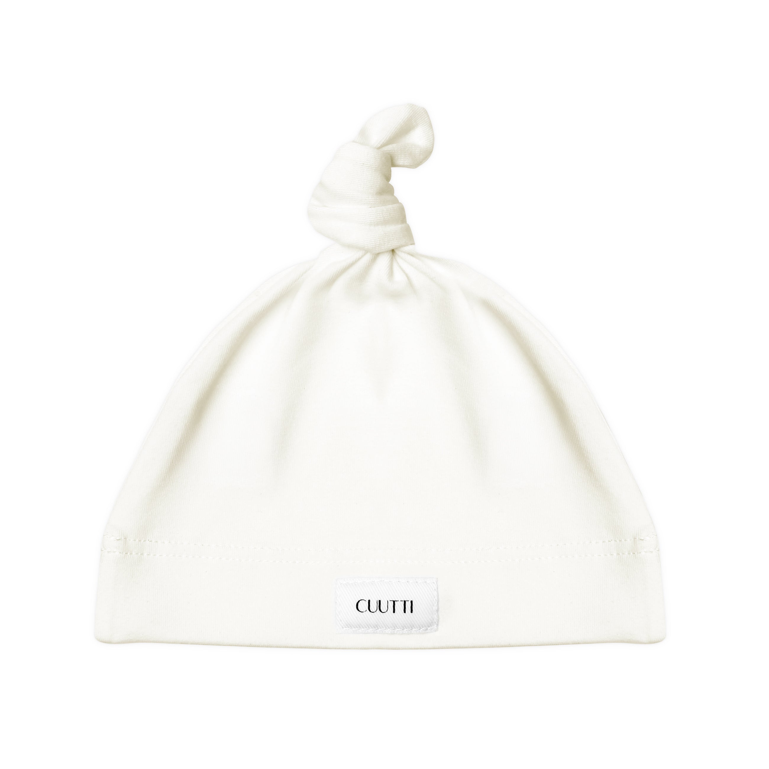 #color_ivory CUUTTI baby beanie in ivory color on a white background.